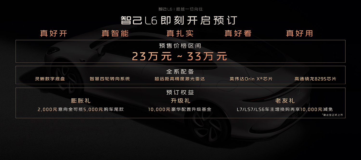 智己L6公布预售价23万元-33万元 固态电池续航超1000km