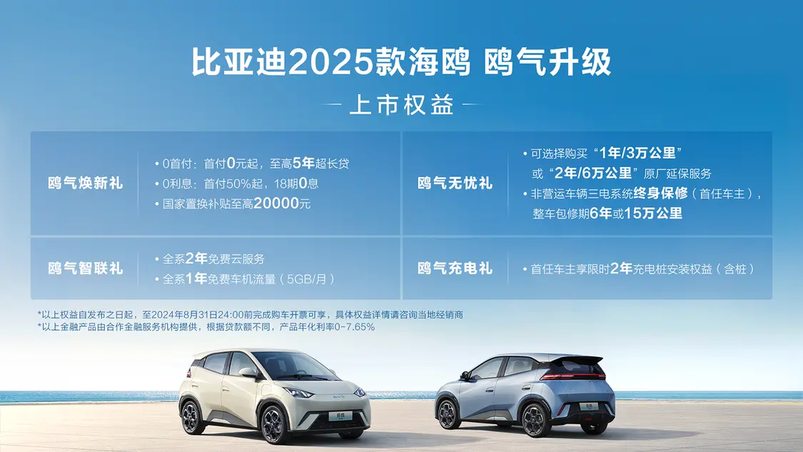 比亚迪2025款海鸥上市 12项升级/售价6.98万元起