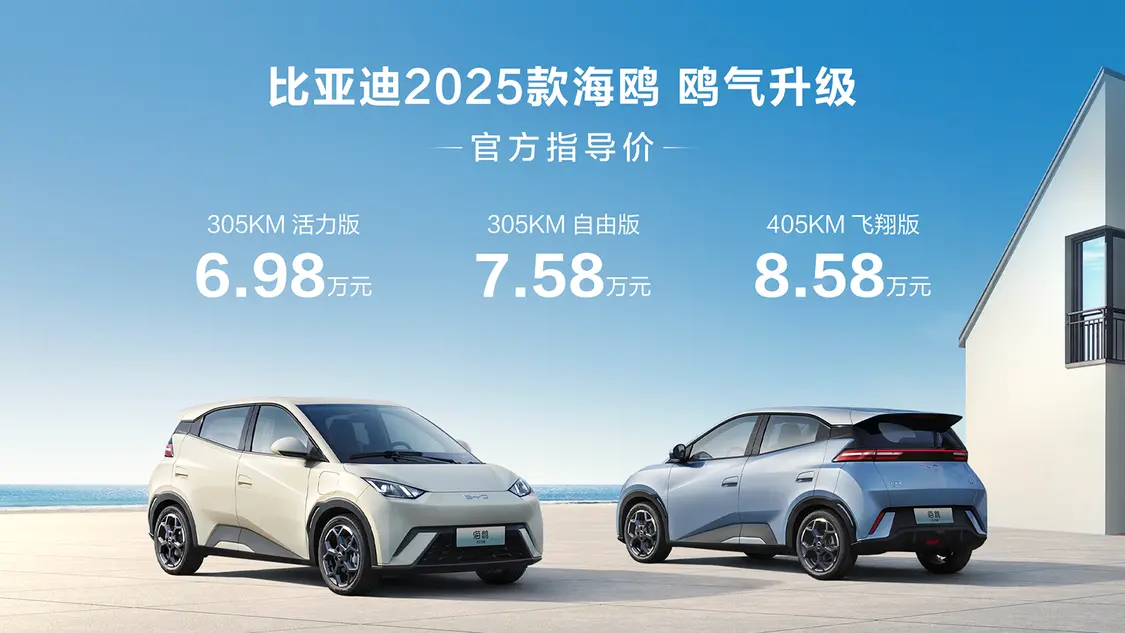 比亚迪2025款海鸥上市 12项升级/售价6.98万元起